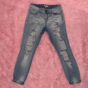 Cello Jeans - Ripped Jeans - Light blue with White